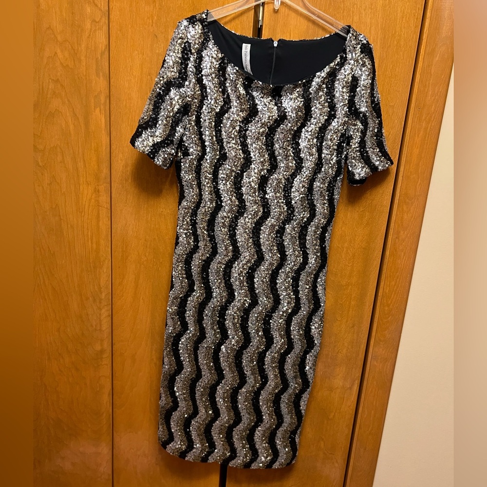 Amarras Helô Pinheiro Black, Silver, and Gold Sequin Dress